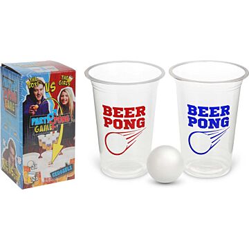 Beer Pong Game Set - 12 Reusable Cups & 2 White Balls
