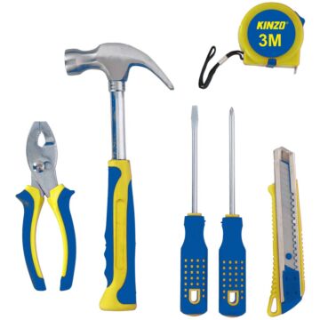 Kinzo 6-Piece Tool Kit - including Screwdrivers, Tape measure, Hammer, Pocket knife and Pliers