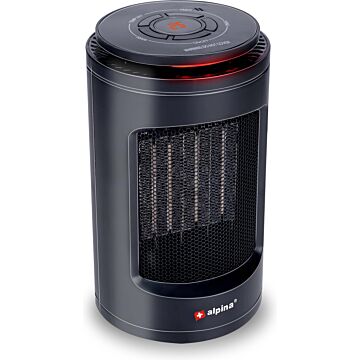 Compact and portable Alpina Electric Fan heater in black with Timer and Digital Thermostat. Blows hot and cold air.