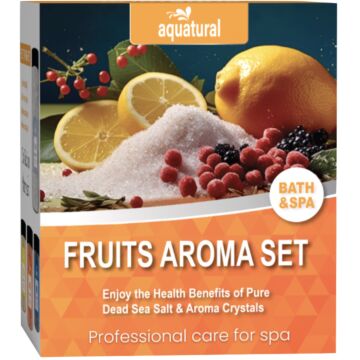 Aquatural Fruits Aroma Set - Badzout met Fruit Aroma's & Dode Zeezout - Sinaasappel, Citroen, Bessen