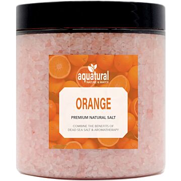 Aquatural Orange Premium Natural Dead Sea Salt in a 350 gram jar, ideal for aromatherapy