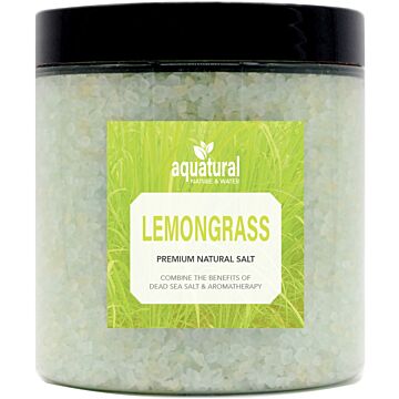 Aquatural Lemongrass Premium Natural Bath Salt. Dead Sea Salt and Epsom Salt mix in a 350 gram jar. Ideal for Aromatherapy and Meditation.