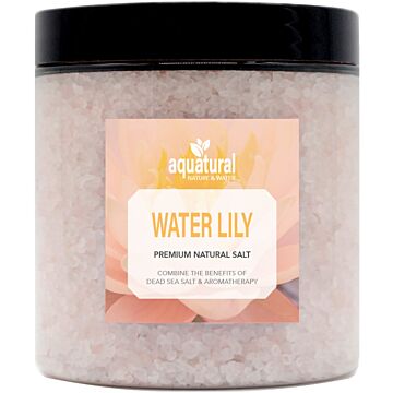 Aquatural Water Lily Premium Natural Bath Salt. Dead Sea Salt and Epsom Salt mix in a 350 gram jar. Ideal for Aromatherapy and Meditation.