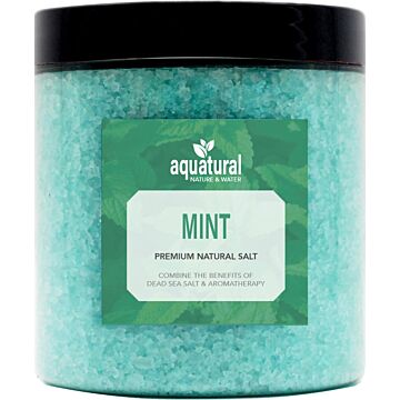 Aquatural Mint Premium Natural Dead Sea Salt in a 350 gram jar, ideal for aromatherapy